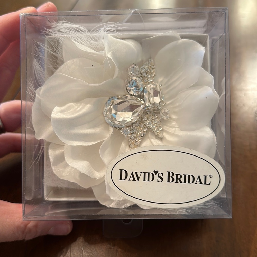 David’s Bridal- Flower clip with crystals and feathers